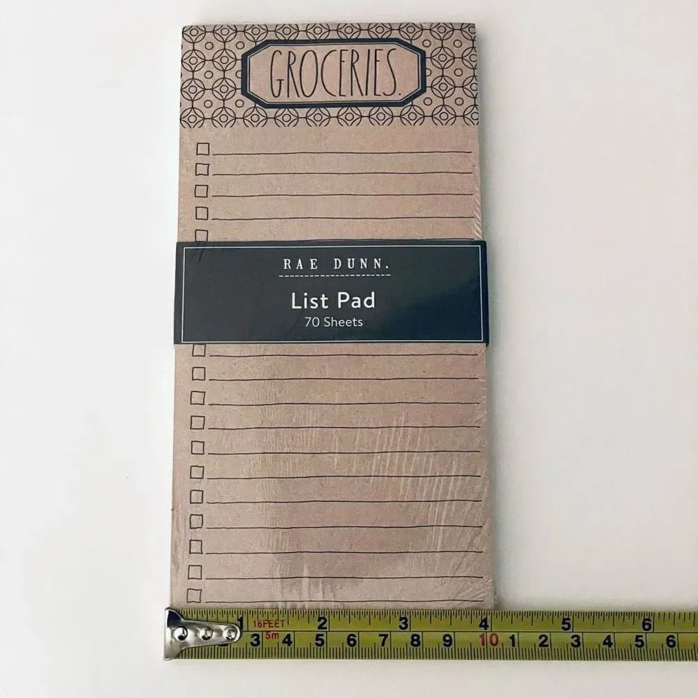 NWT Rae Dunn Tan GROCERIES Notepad with Printed ruled checklist spaces 70 Sheets